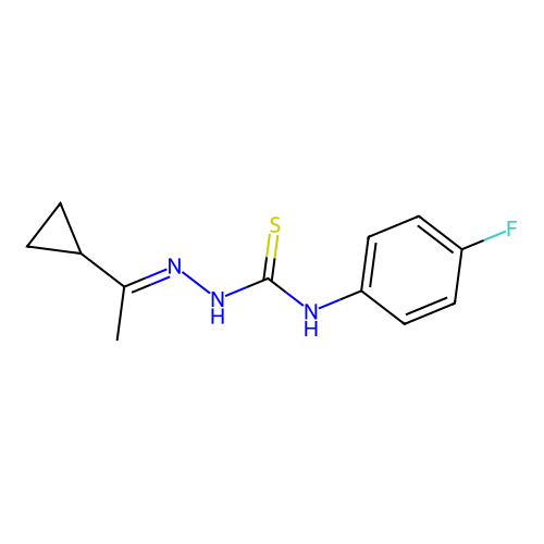 (2E)-2-(1-cyclopropylethylidene)-N-(4-fluorophenyl)hydrazinecarbothioamide structure