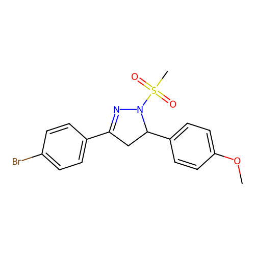 3-(4-bromophenyl)-5-(4-methoxyphenyl)-1-(methylsulfonyl)-4,5-dihydro-1H-pyrazole structure