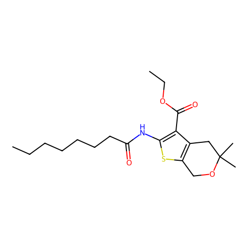 ethyl 5,5-dimethyl-2-(octanoylamino)-4,7-dihydro-5H-thieno[2,3-c]pyran-3-carboxylate structure