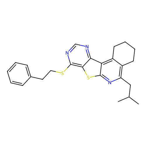 5-(2-methylpropyl)-8-[(2-phenylethyl)sulfanyl]-1,2,3,4-tetrahydropyrimido[4',5':4,5]thieno[2,3-c]isoquinoline structure