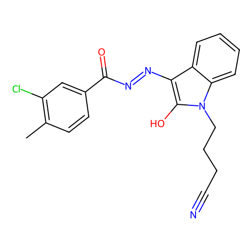 (E)-3-chloro-N'-(1-(3-cyanopropyl)-2-oxoindolin-3-ylidene)-4-methylbenzohydrazide structure