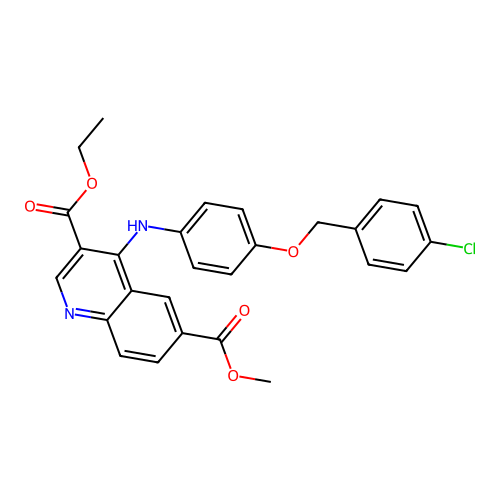 3-ethyl 6-methyl 4-((4-((4-chlorobenzyl)oxy)phenyl)amino)quinoline-3,6-dicarboxylate structure