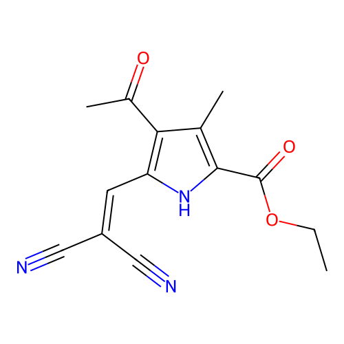 ethyl 4-acetyl-5-(2,2-dicyanoethenyl)-3-methyl-1H-pyrrole-2-carboxylate structure