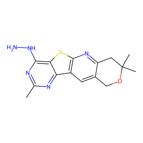 4-hydrazinyl-2,8,8-trimethyl-7,10-dihydro-8H-pyrano[3'',4'':5',6']pyrido[3',2':4,5]thieno[3,2-d]pyrimidine structure