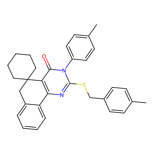 2-((4-methylbenzyl)thio)-3-(p-tolyl)-3H-spiro[benzo[h]quinazoline-5,1'-cyclohexan]-4(6H)-one structure