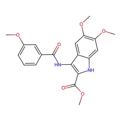 methyl 5,6-dimethoxy-3-[(3-methoxybenzoyl)amino]-1H-indole-2-carboxylate structure