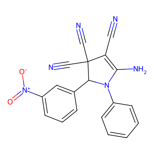 5-amino-2-(3-nitrophenyl)-1-phenyl-2H-pyrrole-3,3,4-tricarbonitrile structure