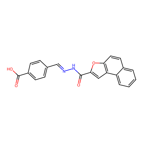 4-[(E)-(benzo[e]benzofuran-2-carbonylhydrazono)methyl]benzoic acid structure