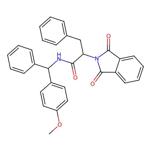 2-(1,3-dioxoisoindol-2-yl)-N-[(4-methoxyphenyl)-phenyl-methyl]-3-phenyl-propanamide structure