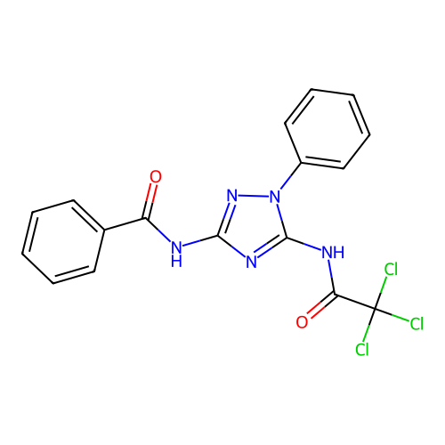 N-{1-phenyl-5-[(trichloroacetyl)amino]-1H-1,2,4-triazol-3-yl}benzamide structure