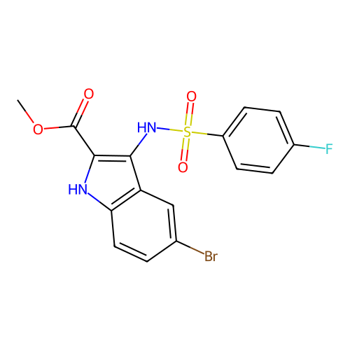 methyl 5-bromo-3-{[(4-fluorophenyl)sulfonyl]amino}-1H-indole-2-carboxylate structure