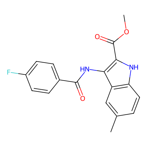 methyl 3-{[(4-fluorophenyl)carbonyl]amino}-5-methyl-1H-indole-2-carboxylate structure