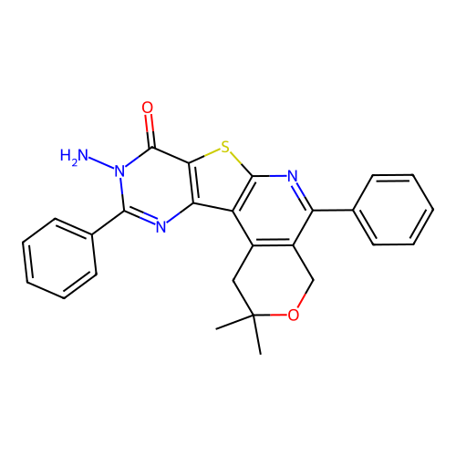 9-amino-2,2-dimethyl-5,10-diphenyl-4,9-dihydro-1H-pyrano[4'',3'':4',5']pyrido[3',2':4,5]thieno[3,2-d]pyrimidin-8(2H)-one structure