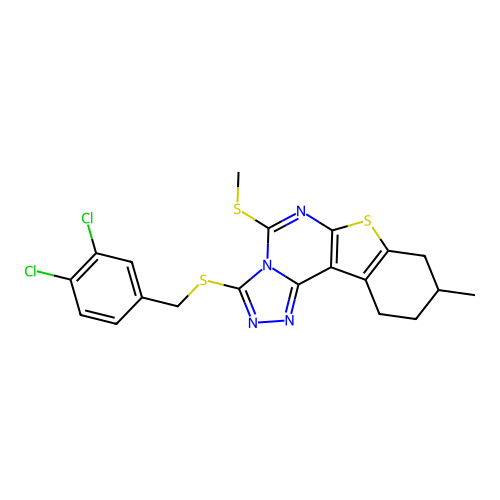 3-((3,4-dichlorobenzyl)thio)-9-methyl-5-(methylthio)-8,9,10,11-tetrahydrobenzo[4,5]thieno[3,2-e][1,2,4]triazolo[4,3-c]pyrimidine structure