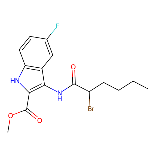 methyl 3-[(2-bromohexanoyl)amino]-5-fluoro-1H-indole-2-carboxylate structure