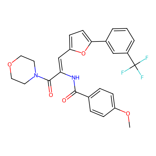 4-methoxy-N-[(1Z)-3-(morpholin-4-yl)-3-oxo-1-{5-[3-(trifluoromethyl)phenyl]furan-2-yl}prop-1-en-2-yl]benzamide structure