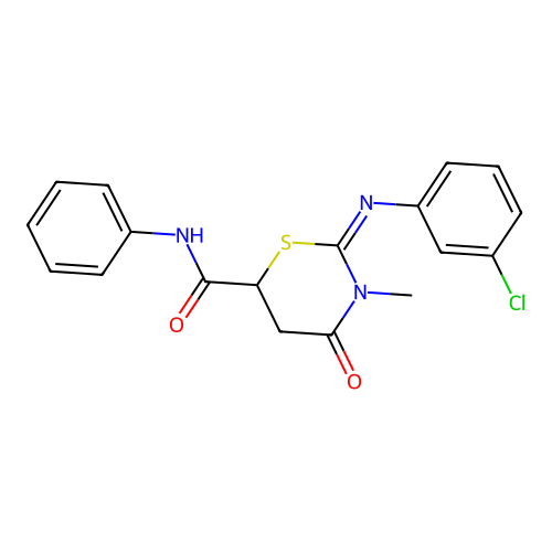 (2Z)-2-[(3-chlorophenyl)imino]-3-methyl-4-oxo-N-phenyl-1,3-thiazinane-6-carboxamide structure