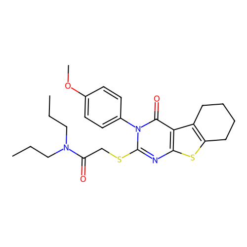 2-((3-(4-methoxyphenyl)-4-oxo-3,4,5,6,7,8-hexahydrobenzo[4,5]thieno[2,3-d]pyrimidin-2-yl)thio)-N,N-dipropylacetamide structure