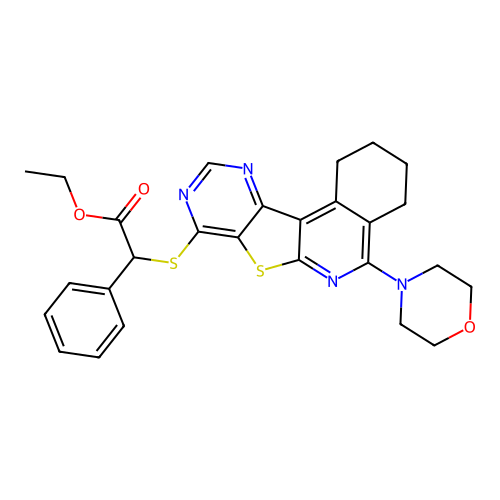 (5-Morpholin-4-yl-1,2,3,4-tetrahydro-7-thia-6,9,11-triaza-benzo[c]fluoren-8-ylsulfanyl)-phenyl-acetic  acid ethyl ester structure