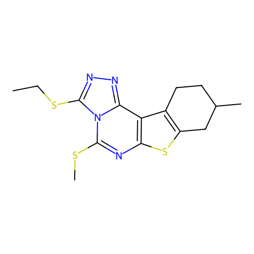 3-(ethylsulfanyl)-9-methyl-5-(methylsulfanyl)-8,9,10,11-tetrahydro[1]benzothieno[3,2-e][1,2,4]triazolo[4,3-c]pyrimidine structure