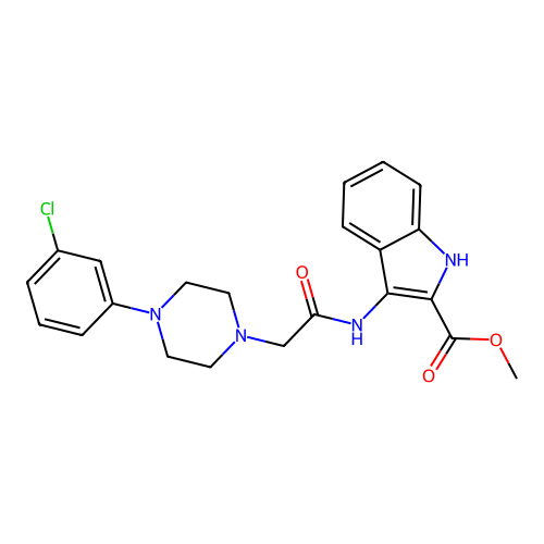 methyl 3-[[2-[4-(3-chlorophenyl)piperazin-1-yl]acetyl]amino]-1H-indole-2-carboxylate structure