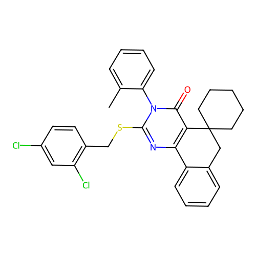 2-((2,4-dichlorobenzyl)thio)-3-(o-tolyl)-3H-spiro[benzo[h]quinazoline-5,1'-cyclohexan]-4(6H)-one structure