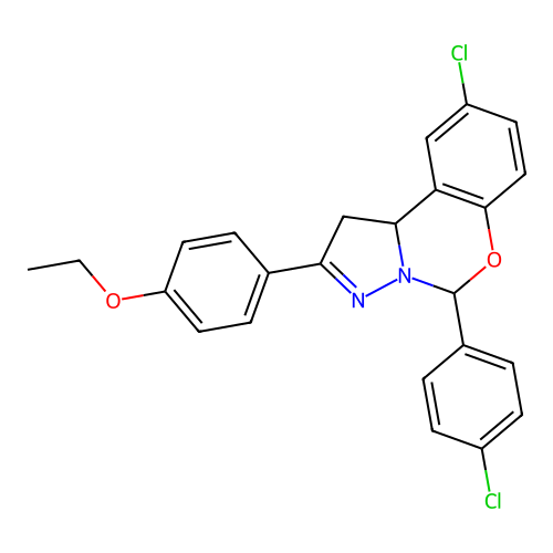 9-chloro-5-(4-chlorophenyl)-2-(4-ethoxyphenyl)-1,10b-dihydropyrazolo[1,5-c][1,3]benzoxazine structure