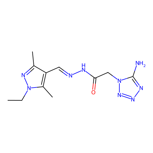 2-(5-amino-1H-tetrazol-1-yl)-N'-[(E)-(1-ethyl-3,5-dimethyl-1H-pyrazol-4-yl)methylidene]acetohydrazide structure