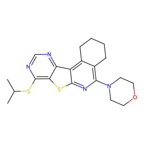 4-(8-(isopropylthio)-1,2,3,4-tetrahydropyrimido[4',5':4,5]thieno[2,3-c]isoquinolin-5-yl)morpholine structure
