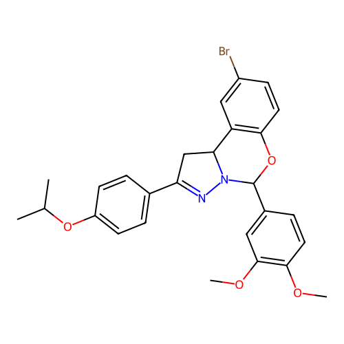 9-bromo-5-(3,4-dimethoxyphenyl)-2-(4-isopropoxyphenyl)-5,10b-dihydro-1H-benzo[e]pyrazolo[1,5-c][1,3]oxazine structure