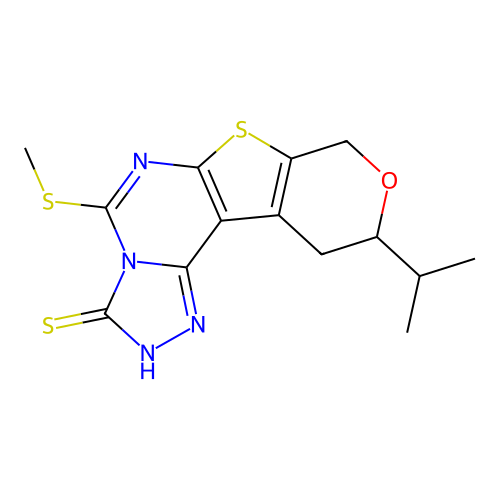 10-isopropyl-5-(methylthio)-10,11-dihydro-8H-pyrano[4',3':4,5]thieno[3,2-e][1,2,4]triazolo[4,3-c]pyrimidine-3-thiol structure
