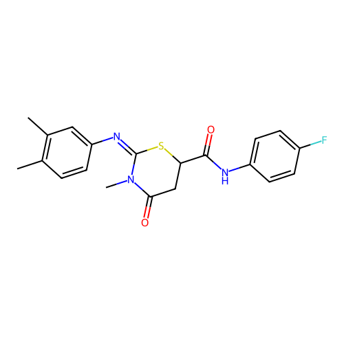 (2Z)-2-[(3,4-dimethylphenyl)imino]-N-(4-fluorophenyl)-3-methyl-4-oxo-1,3-thiazinane-6-carboxamide structure