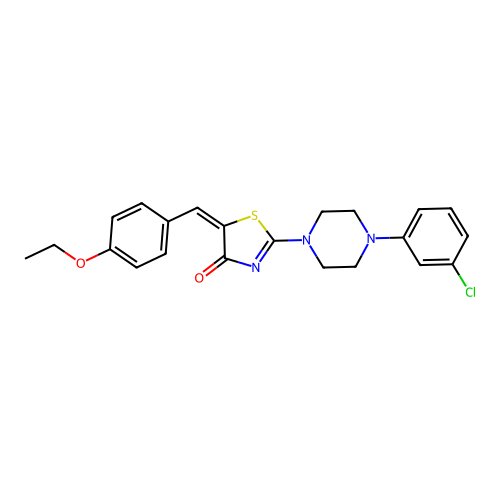 (5E)-2-[4-(3-chlorophenyl)piperazin-1-yl]-5-(4-ethoxybenzylidene)-1,3-thiazol-4(5H)-one structure