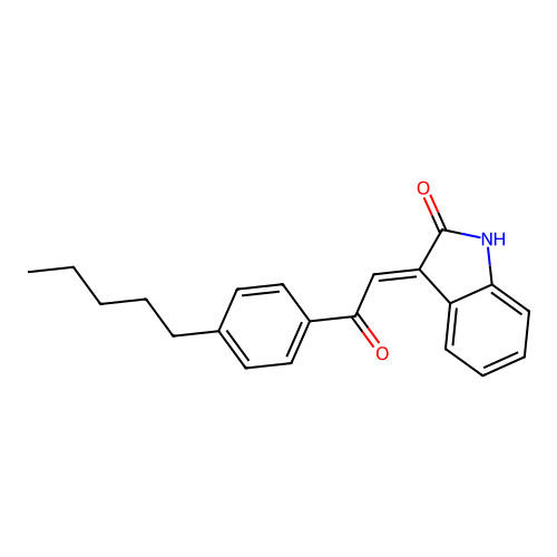 (E)-3-(2-oxo-2-(4-pentylphenyl)ethylidene)indolin-2-one structure
