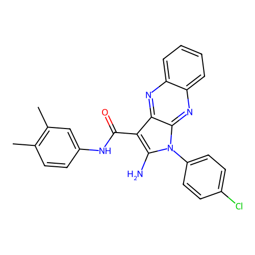 2-amino-1-(4-chlorophenyl)-N-(3,4-dimethylphenyl)-1H-pyrrolo[2,3-b]quinoxaline-3-carboxamide structure