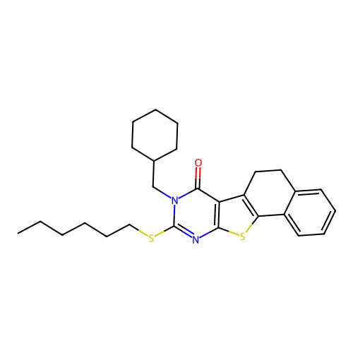 8-(cyclohexylmethyl)-9-(hexylsulfanyl)-5,8-dihydronaphtho[2',1':4,5]thieno[2,3-d]pyrimidin-7(6H)-one structure