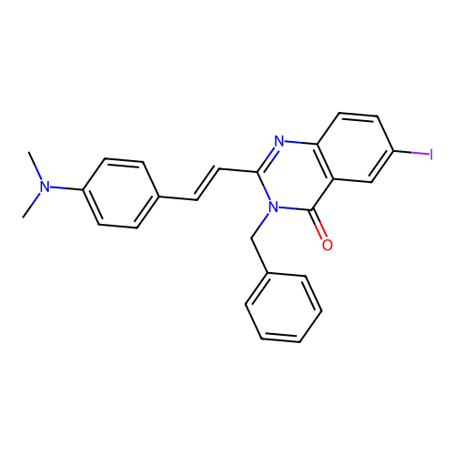 3-benzyl-2-{(E)-2-[4-(dimethylamino)phenyl]ethenyl}-6-iodoquinazolin-4(3H)-one structure