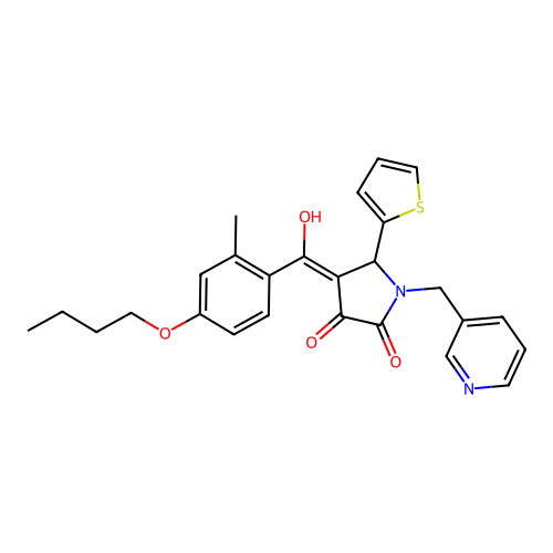 (4E)-4-[(4-butoxy-2-methylphenyl)(hydroxy)methylidene]-1-(pyridin-3-ylmethyl)-5-(thiophen-2-yl)pyrrolidine-2,3-dione structure