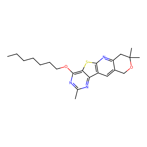 4-(heptyloxy)-2,8,8-trimethyl-7,10-dihydro-8H-pyrano[3'',4'':5',6']pyrido[3',2':4,5]thieno[3,2-d]pyrimidine structure