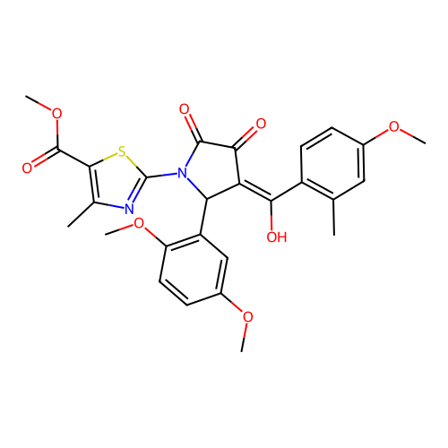methyl 2-(2-(2,5-dimethoxyphenyl)-4-hydroxy-3-(4-methoxy-2-methylbenzoyl)-5-oxo-2,5-dihydro-1H-pyrrol-1-yl)-4-methylthiazole-5-carboxylate structure