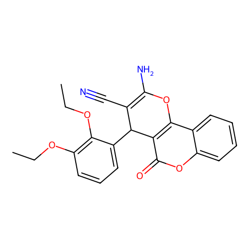 2-amino-4-(2,3-diethoxyphenyl)-5-oxo-4H,5H-pyrano[3,2-c]chromene-3-carbonitrile structure