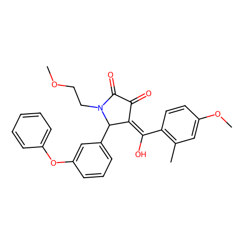 (4E)-4-[hydroxy(4-methoxy-2-methylphenyl)methylidene]-1-(2-methoxyethyl)-5-(3-phenoxyphenyl)pyrrolidine-2,3-dione structure