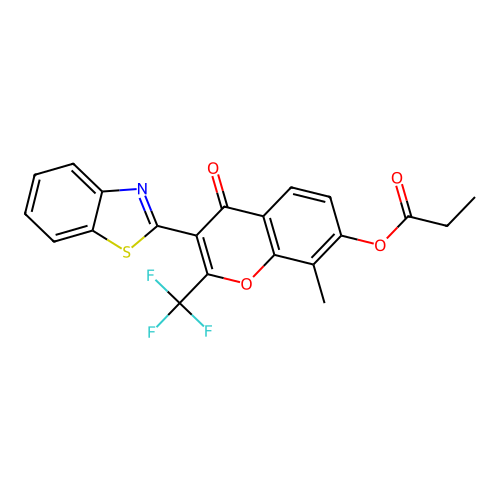 3-Benzothiazol-2-yl-8-methyl-4-oxo-2-(trifluoromethyl)chromen-7-yl propanoate structure