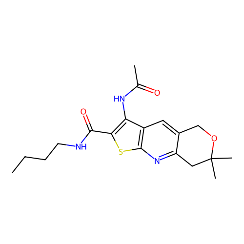 3-(acetylamino)-N-butyl-7,7-dimethyl-7,8-dihydro-5H-pyrano[4,3-b]thieno[3,2-e]pyridine-2-carboxamide structure