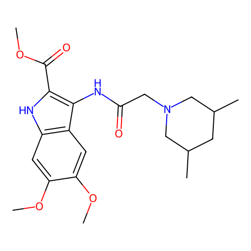 methyl 3-(2-(3,5-dimethylpiperidin-1-yl)acetamido)-5,6-dimethoxy-1H-indole-2-carboxylate structure