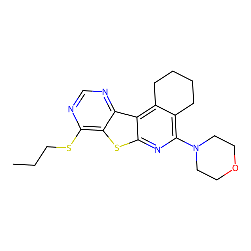 4-(8-(propylthio)-1,2,3,4-tetrahydropyrimido[4',5':4,5]thieno[2,3-c]isoquinolin-5-yl)morpholine structure
