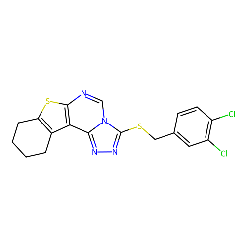 3-((3,4-dichlorobenzyl)thio)-8,9,10,11-tetrahydrobenzo[4,5]thieno[3,2-e][1,2,4]triazolo[4,3-c]pyrimidine structure