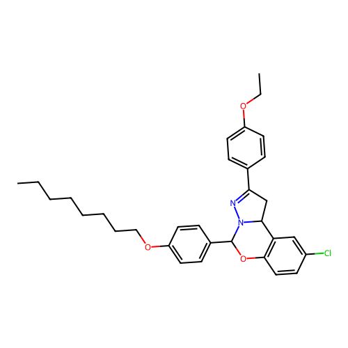 1-[2-chloro-6-(4-octyloxyphenyl)(6H,10aH-benzo[e]2-pyrazolino[1,5-c]1,3-oxazin -9-yl)]-4-ethoxybenzene structure