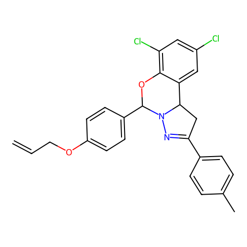 1-[2,4-dichloro-9-(4-methylphenyl)(6H,10aH-benzo[e]2-pyrazolino[1,5-c]1,3-oxaz in-6-yl)]-4-prop-2-enyloxybenzene structure