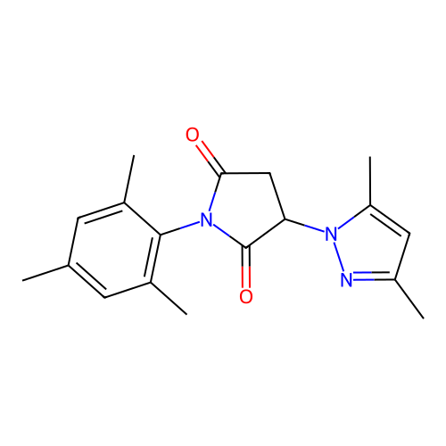 3-(3,5-dimethyl-1H-pyrazol-1-yl)-1-(2,4,6-trimethylphenyl)pyrrolidine-2,5-dione structure